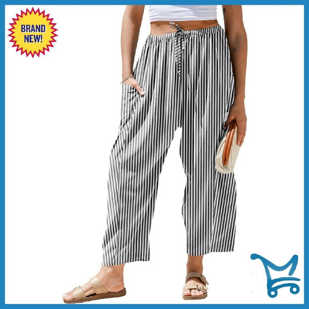 Wide Leg Linen Pants with Drawstring Waist and Pockets